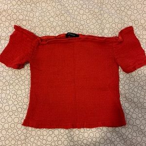 red off the shoulder crop top